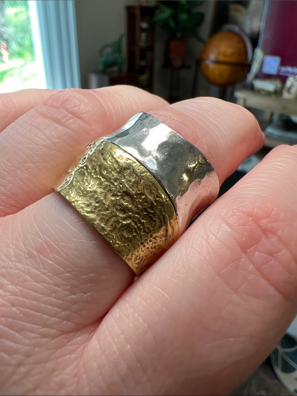 Silpada Rain or Shine Sterling Silver Brass Dual Tone Textured Cigar Band Ring